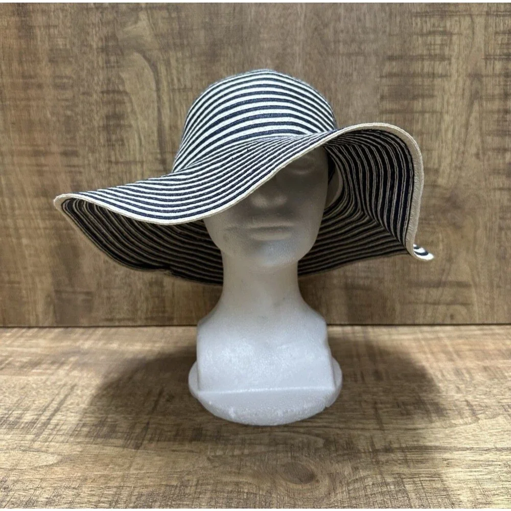 Navy & White Striped Paper straw sun hat By CVS Pharmacy one size fits most